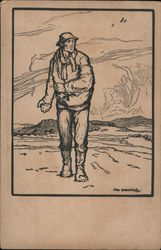A Lone Man Walking on the Desert Postcard
