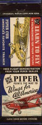 Piper Aircraft Corporation, Piper Cub, America’s Favorite Trainer Matchbook Cover