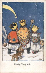 Three Kings Following Star, Happy New Year! (Veselý Nový rok!) Postcard