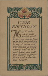Your Birthday Greeting, Art Nouveau Floral Design Postcard