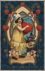 To My Valentine - Girl Holding Large Heart Postcard