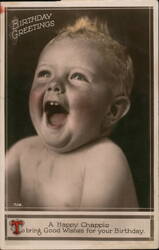 Laughing 'Happy Chappie' Baby, Birthday Greetings Postcard