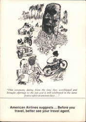 American Airlines Cartoon Ad, Sun God Ceremony Postcard