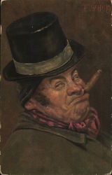 Man with Cigar in Mouth Wearing Top Hat Postcard