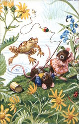 A Frog Jumping Towards Two Mice Postcard